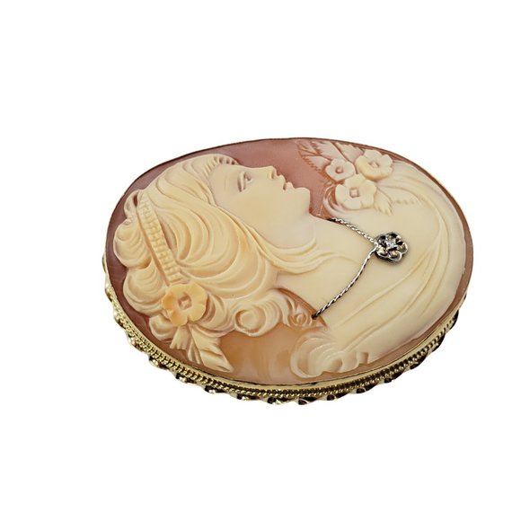 Vintage 14 Karat Yellow Gold and Diamond Cameo Brooch/Pendant #10664 - Picture 3 of 7